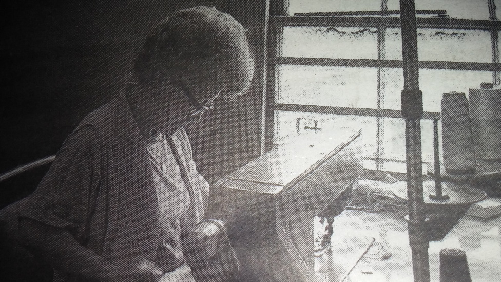 Annie O'Donnell working at her machine